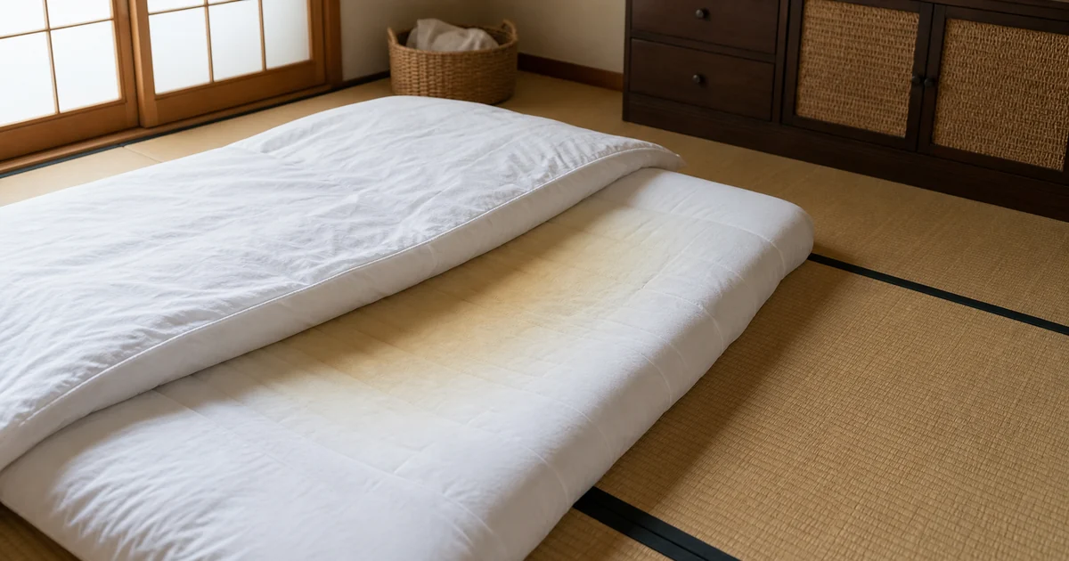 敷布団の黄ばみを確認する寝室