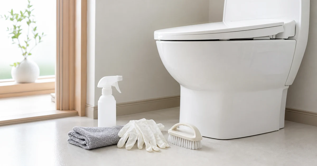 トイレの場所別に掃除道具を使い分ける様子